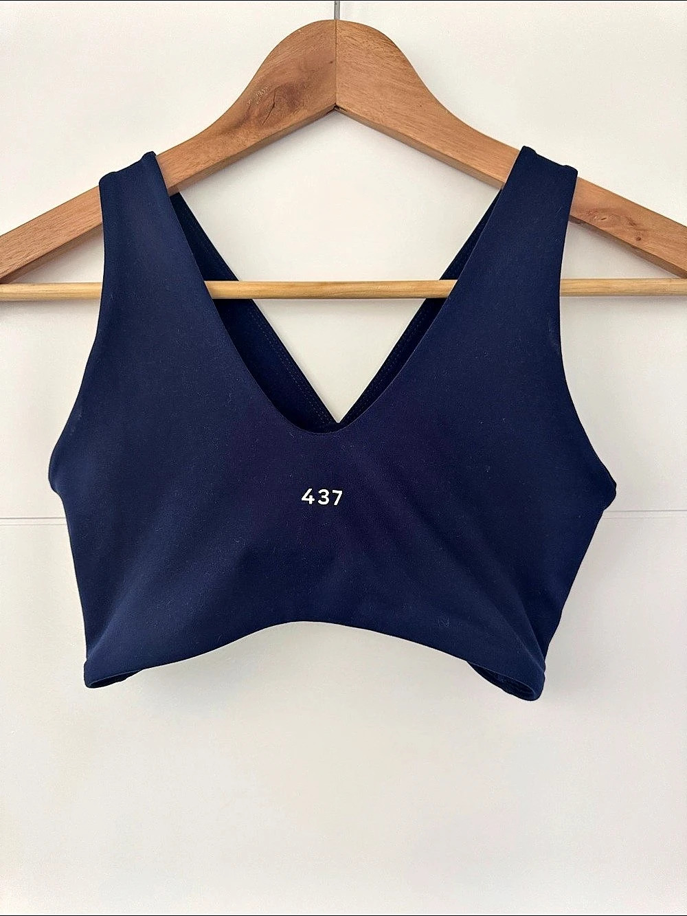 437 The Square Bra Navy V-Neck Crop Top